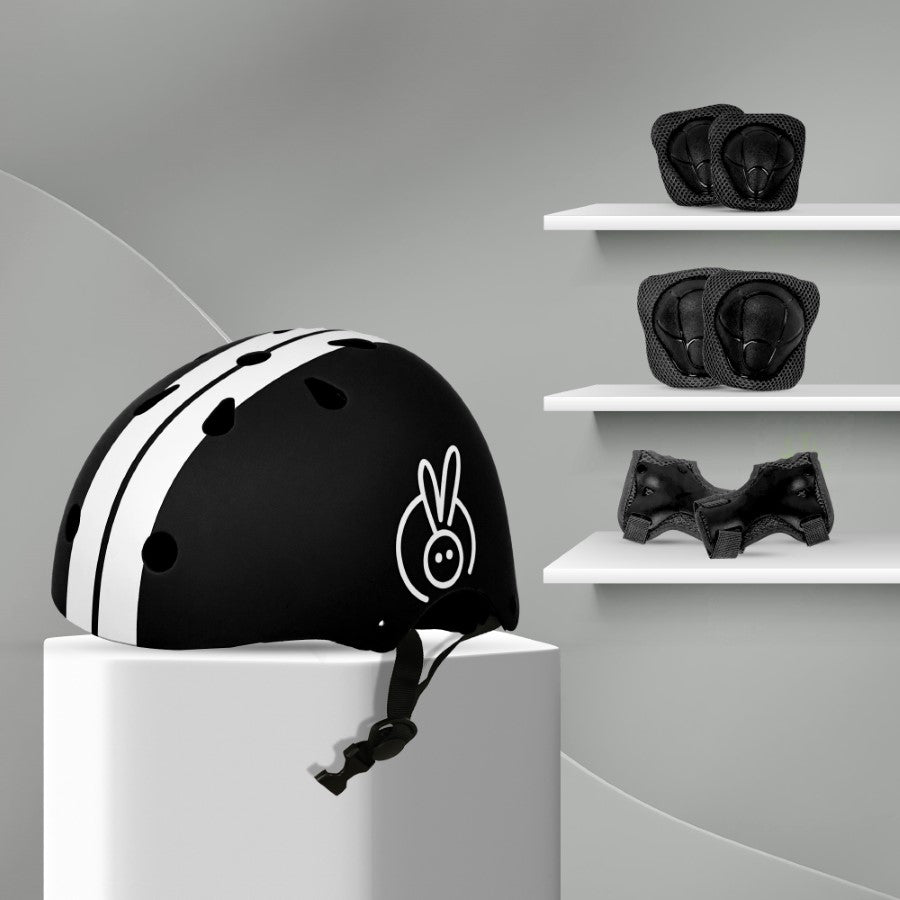 Safe Play Protective Gear Set for Kids – Helmet, Knee, Elbow & Wrist Pads (Age 3–7 Years) - Black Sports
