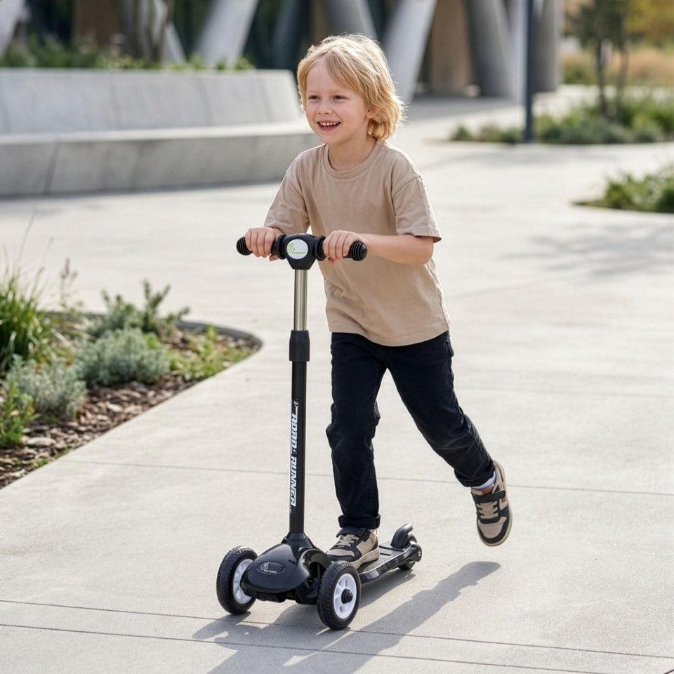 Road Runner Junior Scooter - 3 Level Height Adjustment, Anti Slip Deck - Black