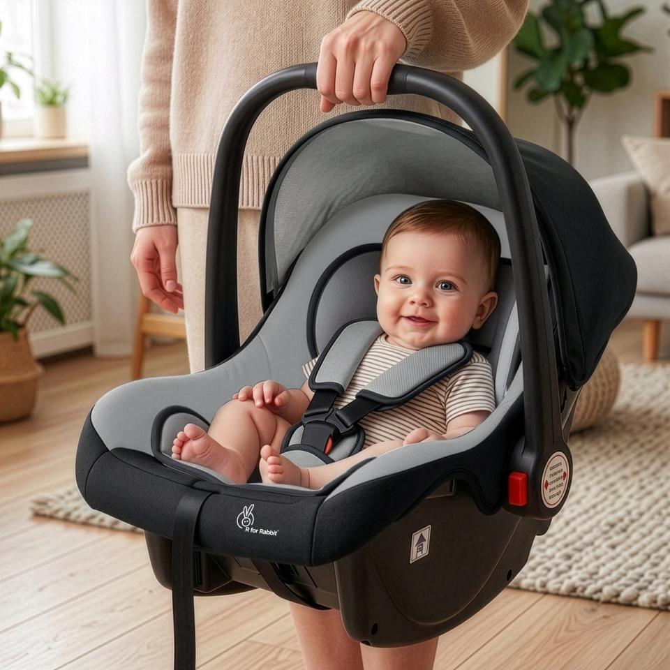 Picaboo 4 In 1 Multipurpose Baby Carry Cot Cum Car Seat With Safety Belt - Black Grey
