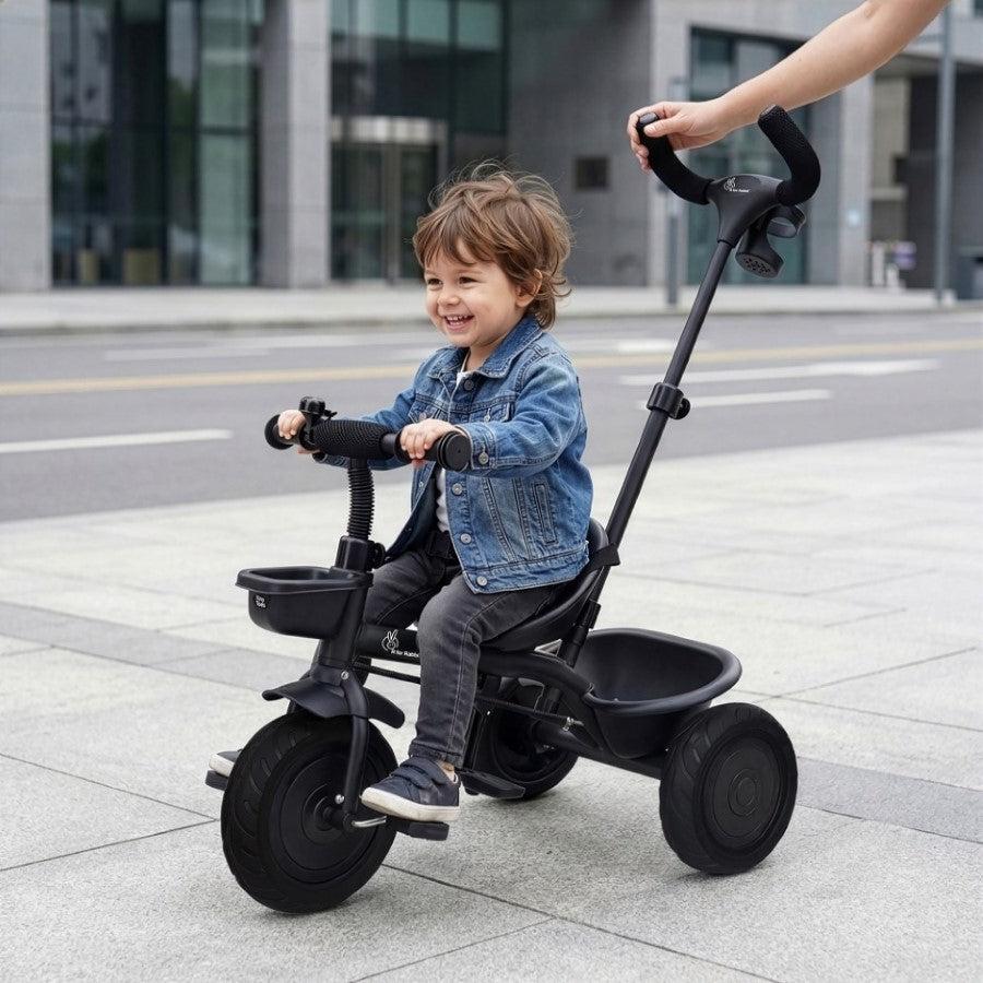Tiny Toes T20 Plus Tricycle - 2 in 1, Rubber Wheels, Adjustable Parental Control, Cup Holder - Black