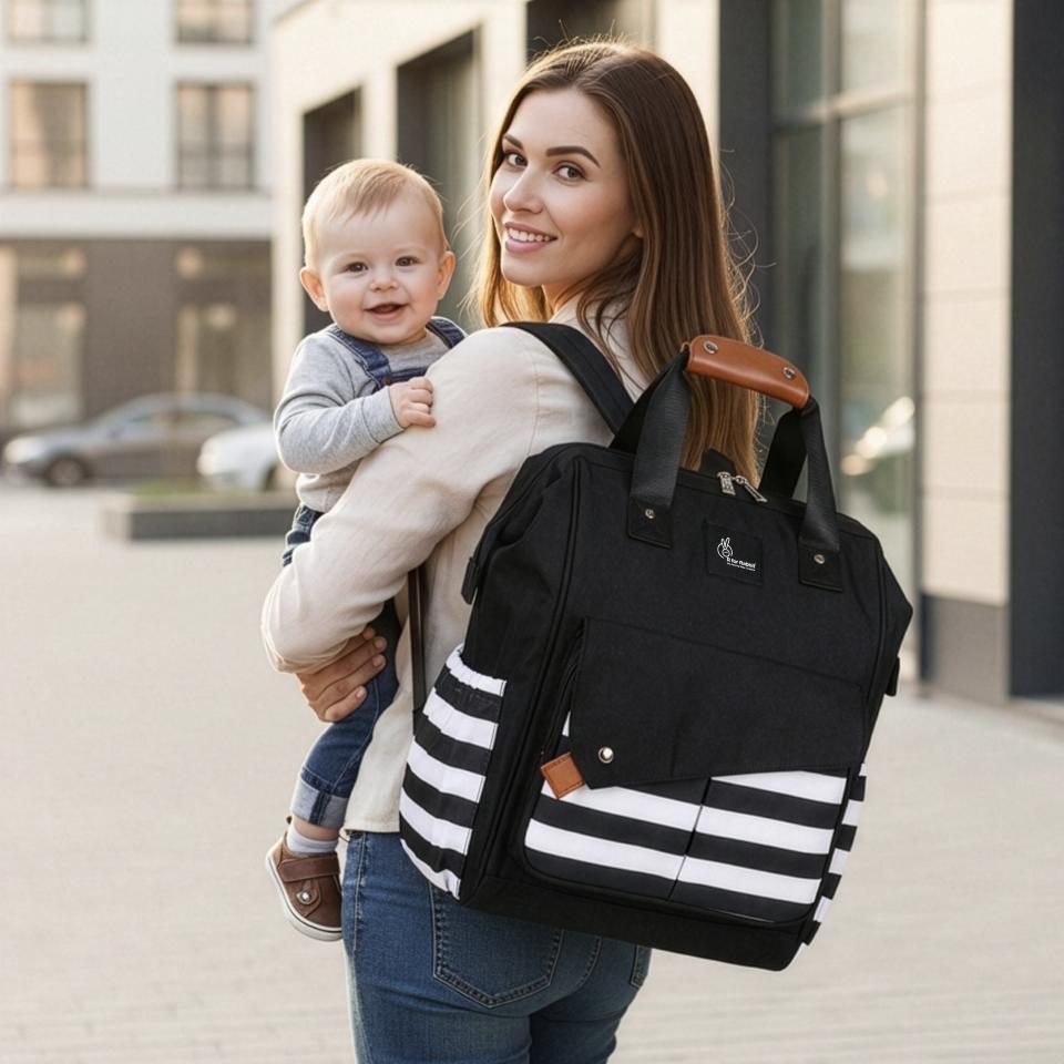 Caramello Delight Smart Diaper Backpack Bag - Black Stripes