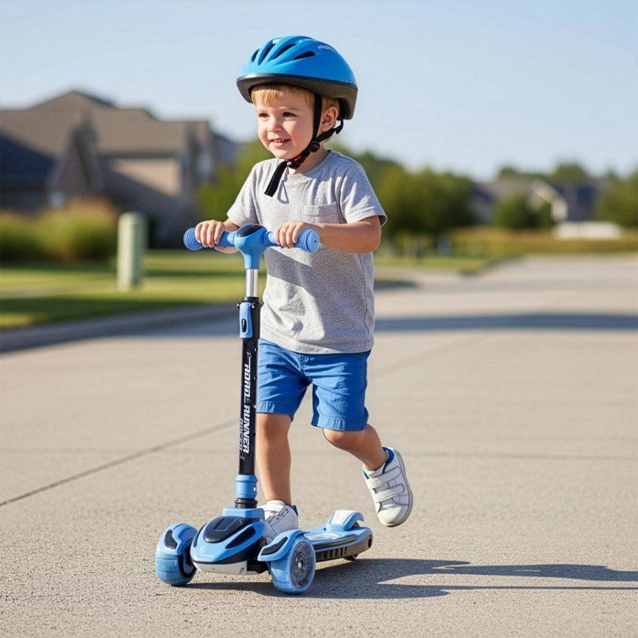 Road Runner Racer Scooter - PU LED Wheels, 4 Level Height Adjustment, Anti Slip Deck - Blue Black