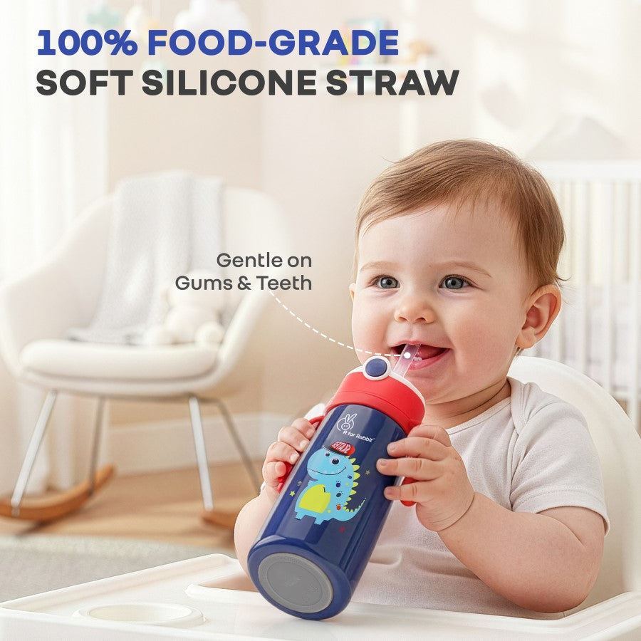 Steebo Safari Stainless Steel Sipper Bottle for Kids 500ml - Blue Dino