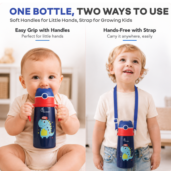 Steebo Safari Stainless Steel Sipper Bottle for Kids 500ml - Blue Dino
