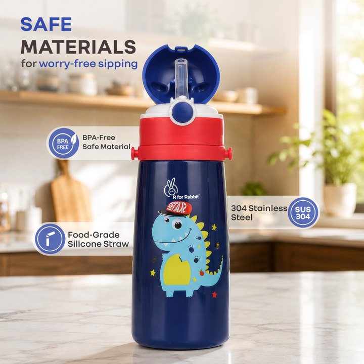 Steebo Safari Stainless Steel Sipper Bottle for Kids 500ml - Blue Dino