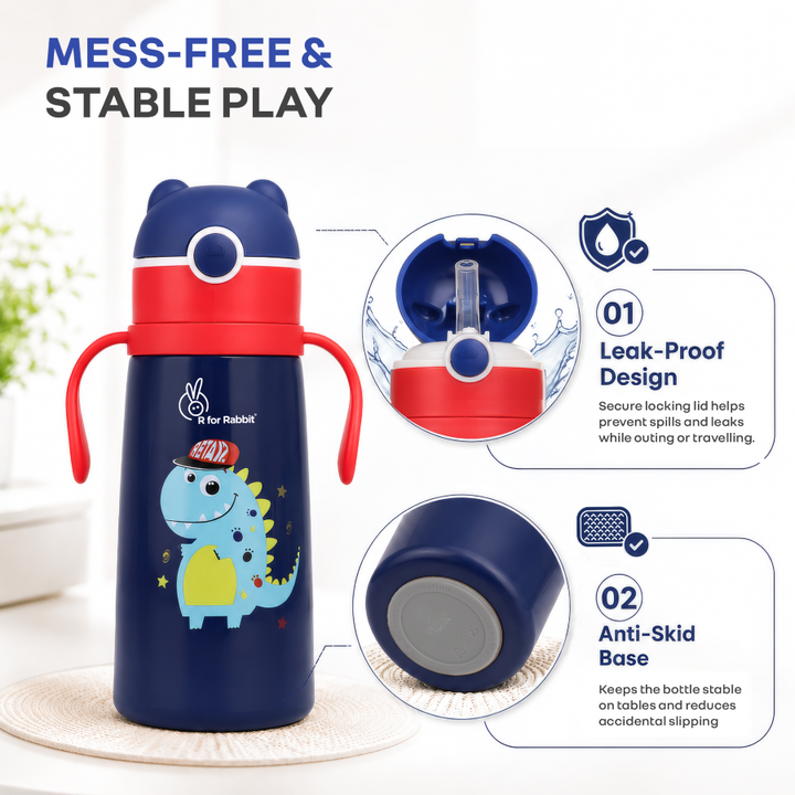 Steebo Safari Stainless Steel Sipper Bottle for Kids 500ml - Blue Dino