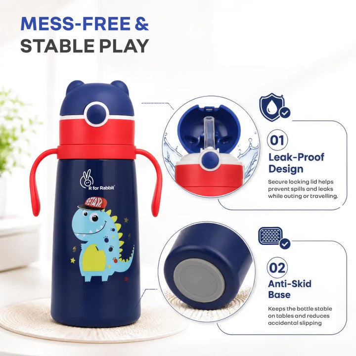 Steebo Safari Stainless Steel Sipper Bottle for Kids 500ml - Blue Dino