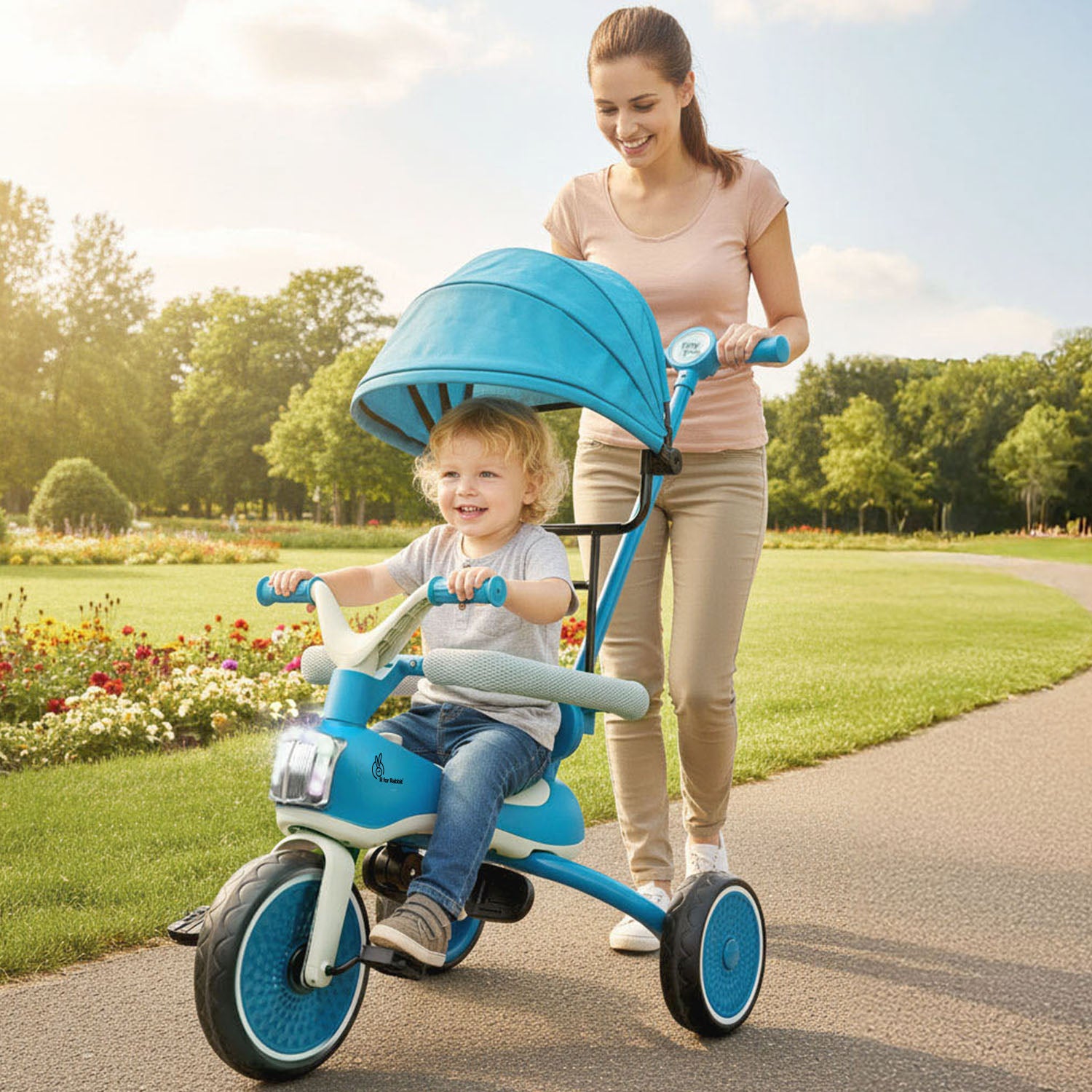 Tiny Toes Karizma - Luxury 3-in-1 Smart Tricycle for Kids 2 to 5 Years with Music & Canopy - Blue Grey