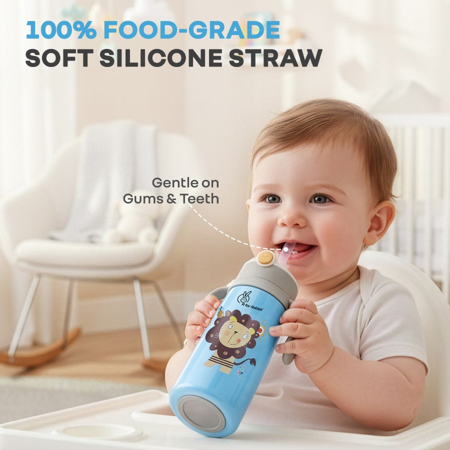Steebo Safari Stainless Steel Sipper Bottle for Kids 500ml - Blue Lion