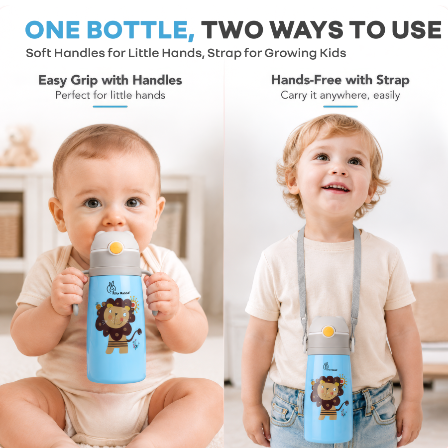 Steebo Safari Stainless Steel Sipper Bottle for Kids 500ml - Blue Lion