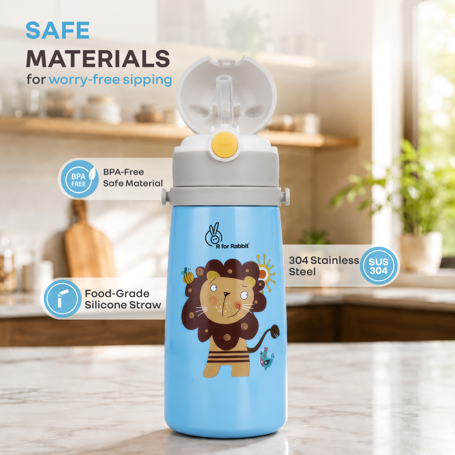 Steebo Safari Stainless Steel Sipper Bottle for Kids 500ml - Blue Lion