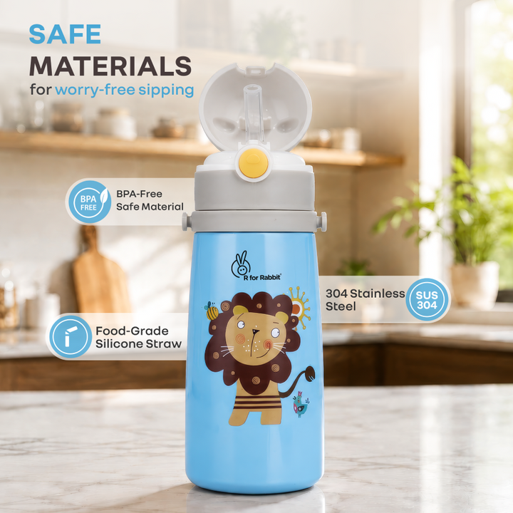 Steebo Safari Stainless Steel Sipper Bottle for Kids 500ml - Blue Lion