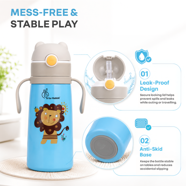 Steebo Safari Stainless Steel Sipper Bottle for Kids 500ml - Blue Lion