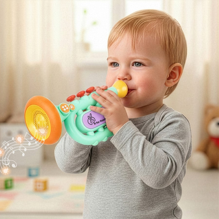 Orapple Funtunes Trumpet BIS Certified Kids Musical Toy with Non-Toxic ABS Material, Multi-Mode Play & Safe Rounded Edges - Blue Multi