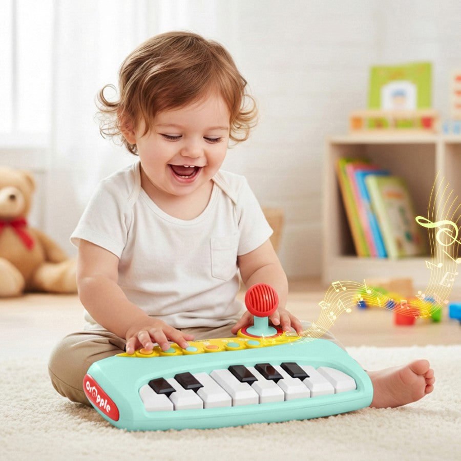 Orapple Funtunes Piano Musical Toy for Kids with Lights, Record & Play Function, 5-Level Volume Control & BIS Certified Safety (12+ Months) - Blue Multi