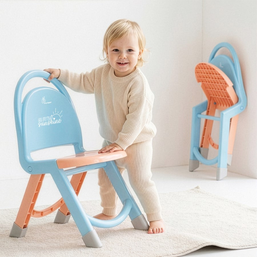Jelly Bean Zippy Foldable Kids Chair - Ergonomic, Durable PP Material, Triangular Stable Structure, Travel-Friendly & Multi-Activity Chair (1-8 Years) - Blue Peach