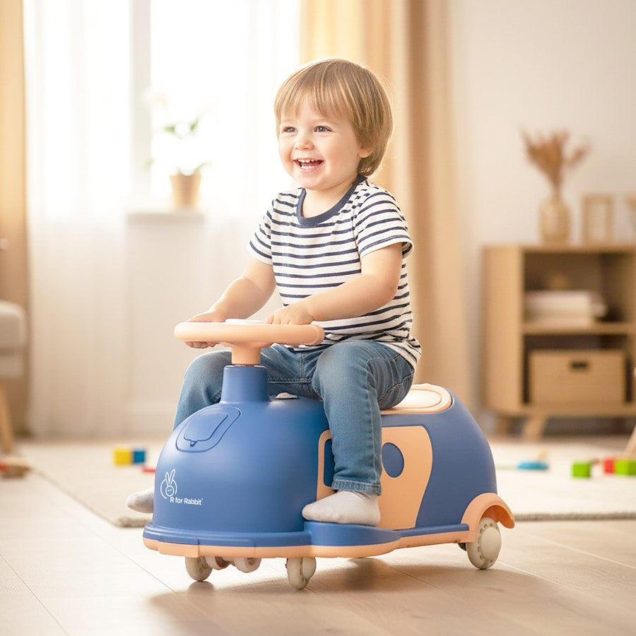 Iya Iya Caravan Swing car – 3-in-1 Multipurpose Ride-On with PU LED Wheels - Blue Peach