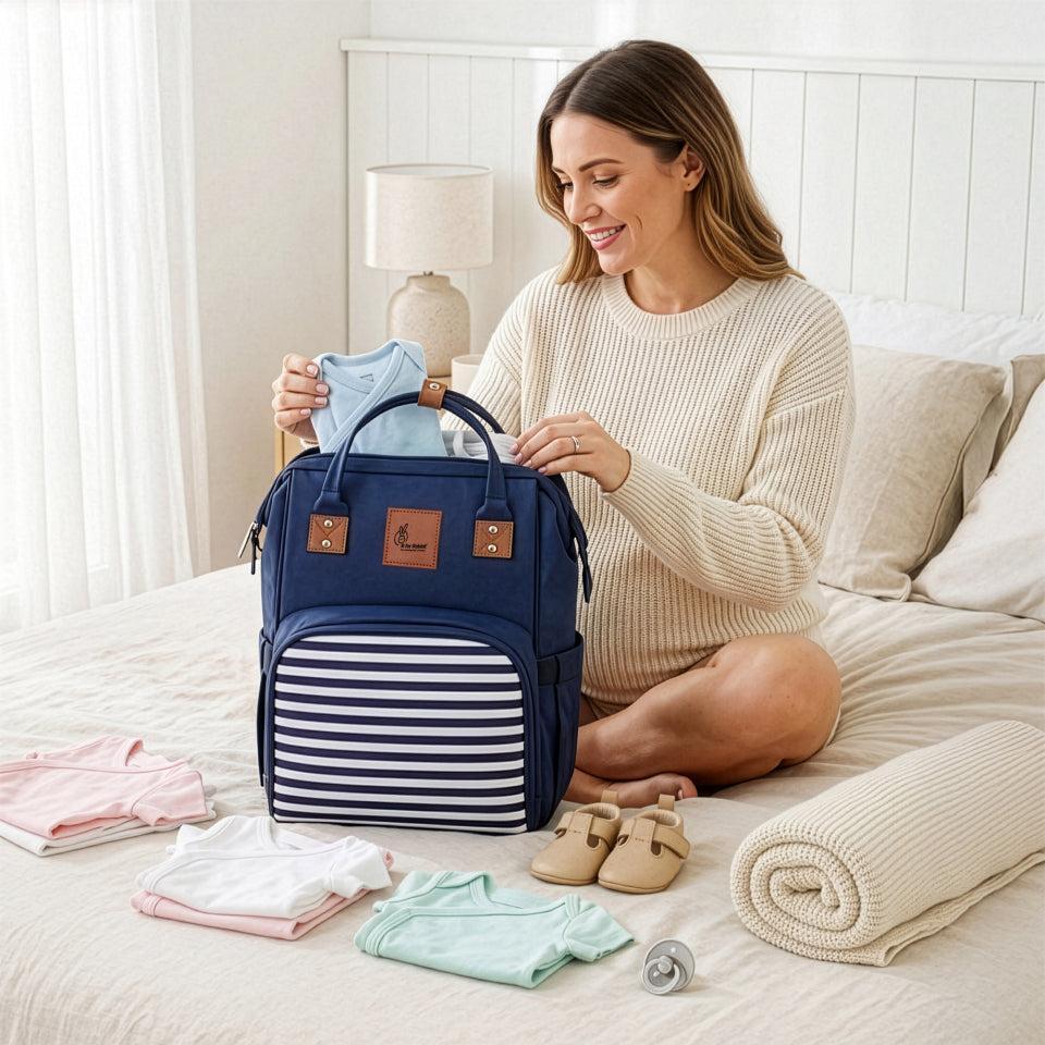 Caramello Regal Diaper Bag With Personalized Name Tag - Blue Stripes