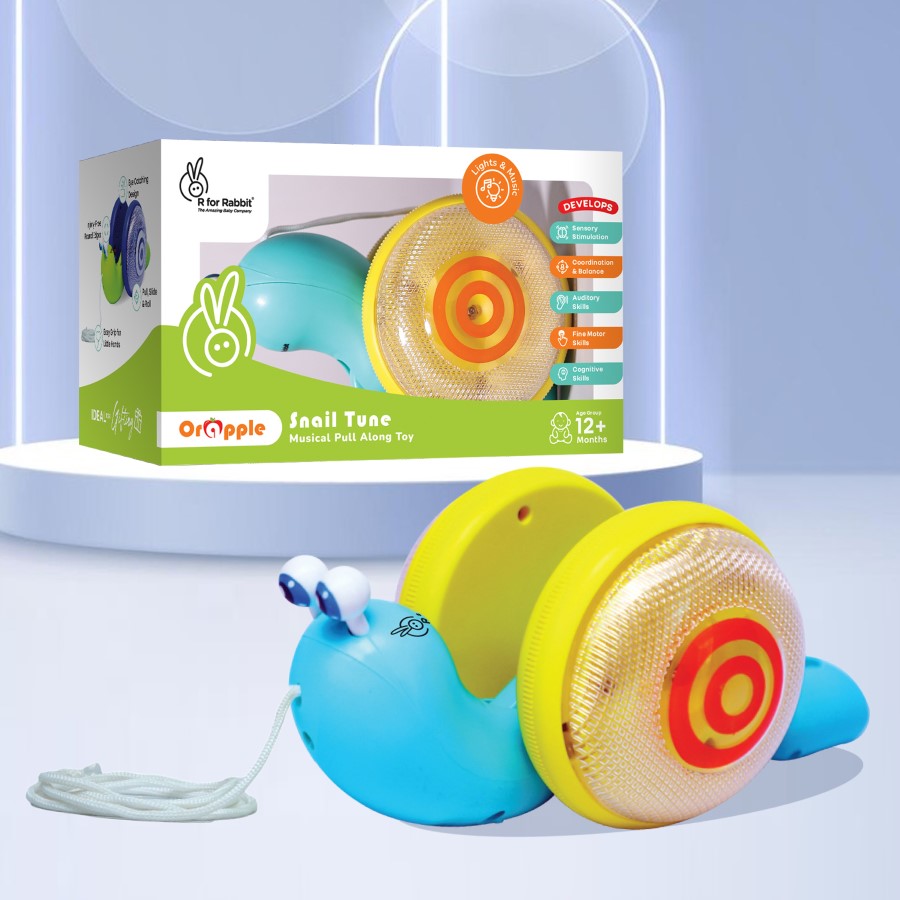 Orapple Snail Tune BPA-Free Musical Pull Toy for Kids with Lights & Music - Blue Yellow