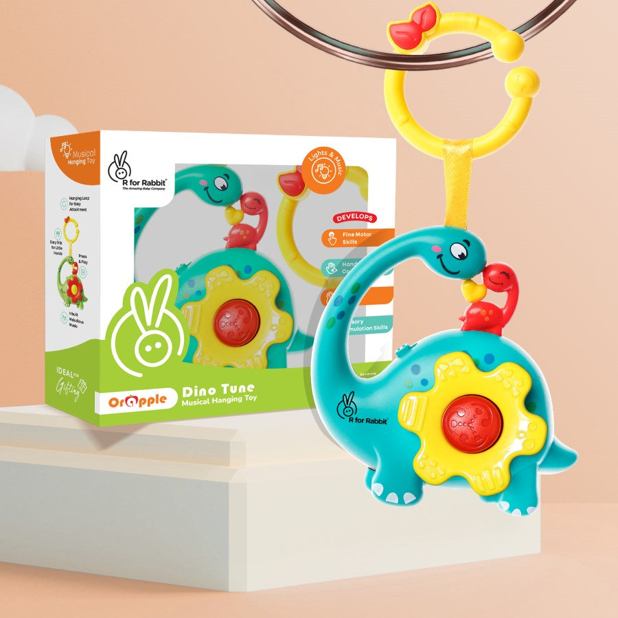 Orapple Dino Tune – Fun & Safe Musical Hanging Toy for Kids - Blue Yellow