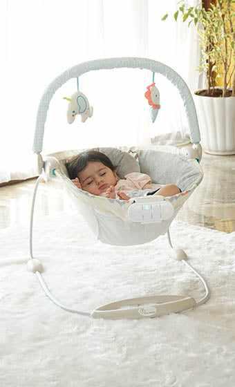 Baby Bouncing Chair - Baby Exerciser with Portable Stand in White