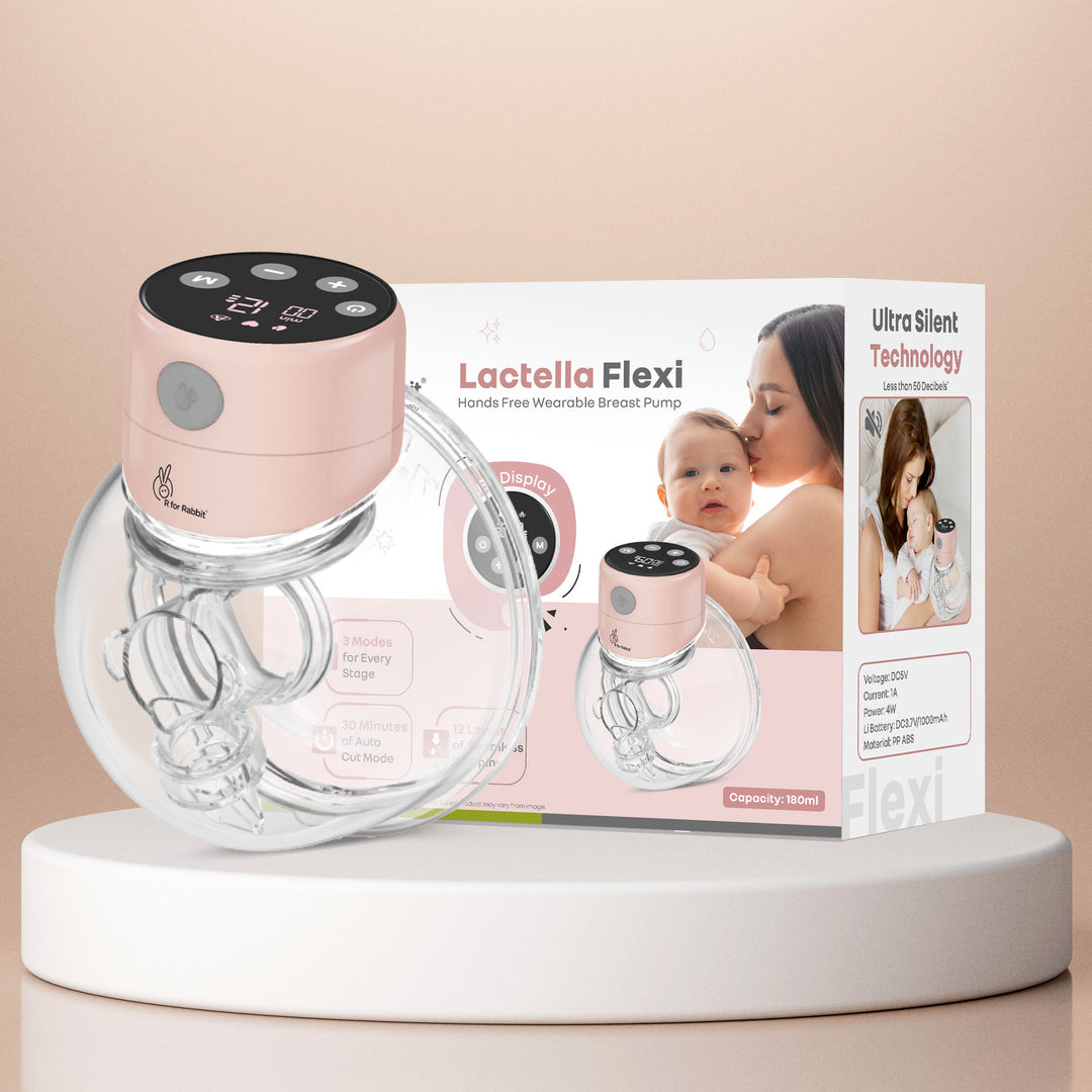 Lactella Flexi breast pump with packaging on a beige background