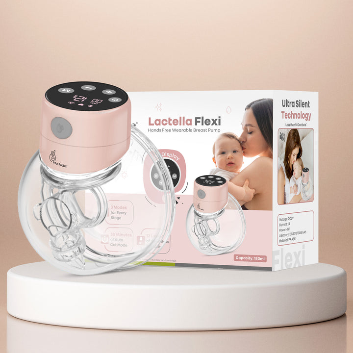 Lactella Flexi breast pump with packaging on a beige background