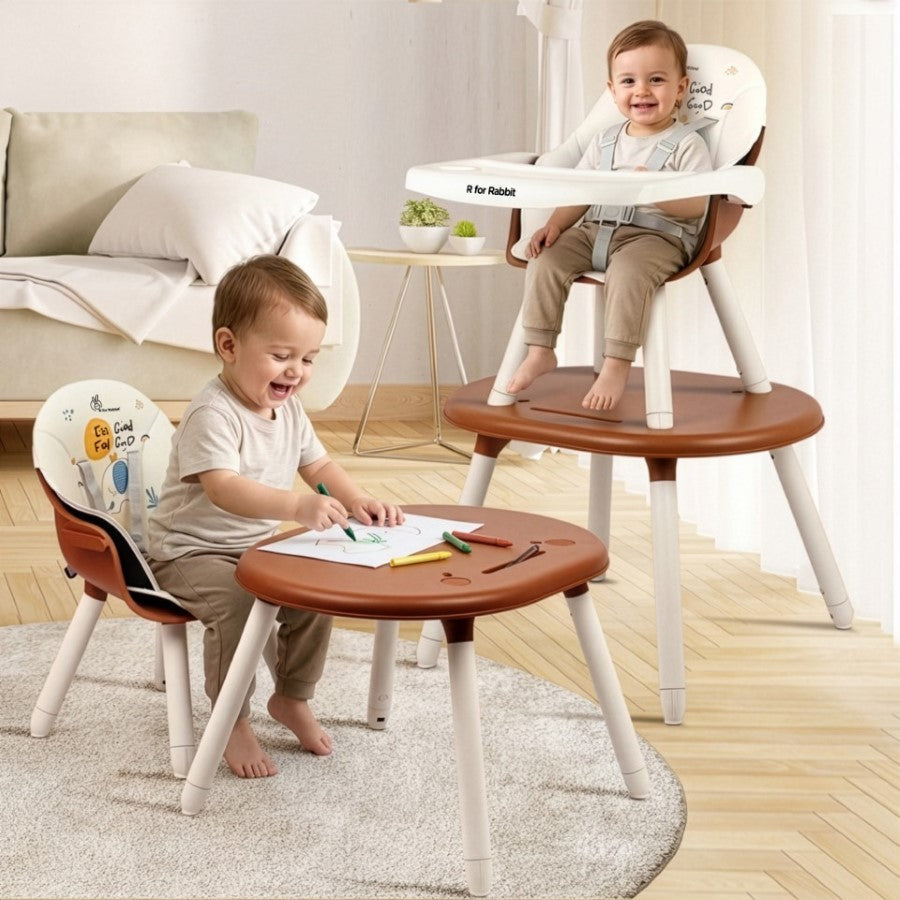 Cherry Berry Tusky High Chair For Kids 3-in-1 Convertible with Detachable & Adjustable Food Tray - Brown Cream
