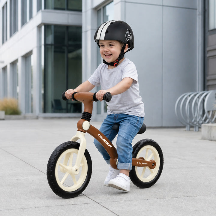 Glider Balance Bike for Kids with Adjustable PU Cushioned Seat, Puncture Proof EVA Wheels & Soft TPE Handles - Brown Cream