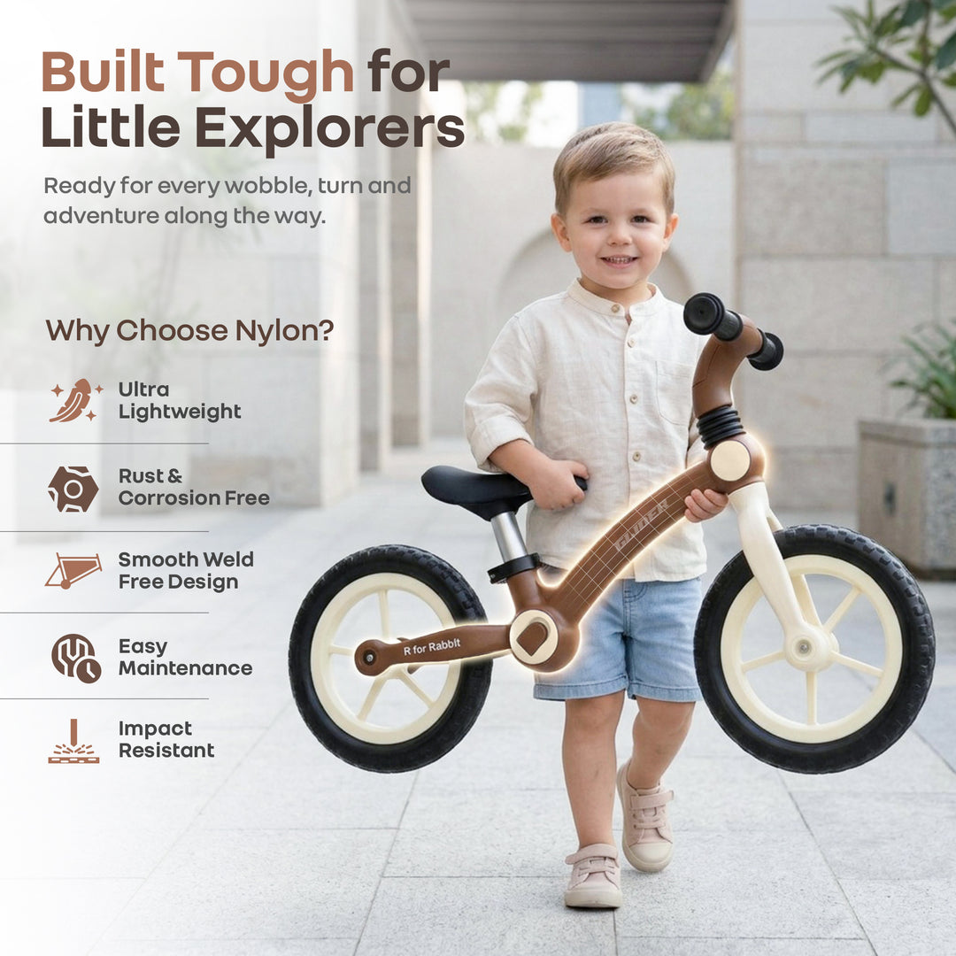 Glider Balance Bike for Kids with Adjustable PU Cushioned Seat, Puncture Proof EVA Wheels & Soft TPE Handles - Brown Cream