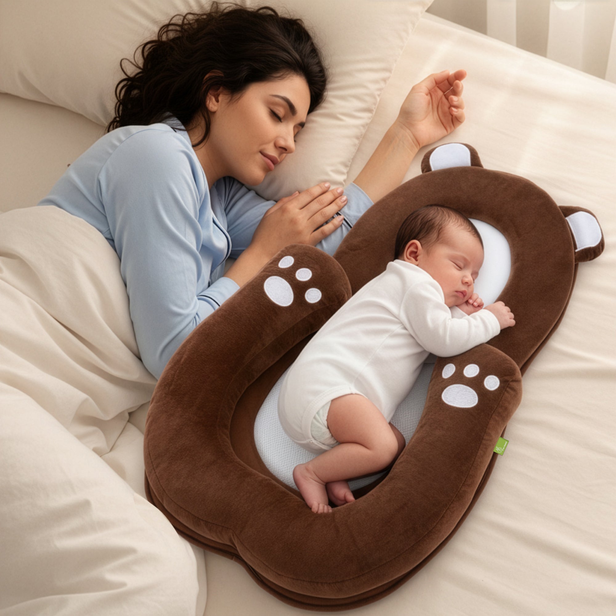 Snuggy Teddy Baby Nest Lounger - 4 in 1 Multipurpose Baby Bedding with Head Support Pillow, Plush Fabric, U-Shaped Cushion Design & Travel Friendly Baby Nest (0+ Months) - Brown