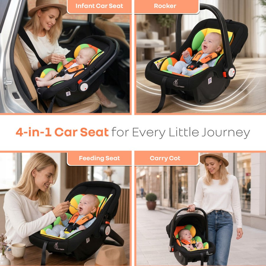 Picaboo 4 In 1 Multipurpose Baby Carry Cot Cum Car Seat With Safety Belt - Colorful
