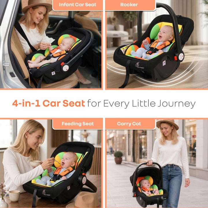 Picaboo 4 In 1 Multipurpose Baby Carry Cot Cum Car Seat With Safety Belt - Colorful
