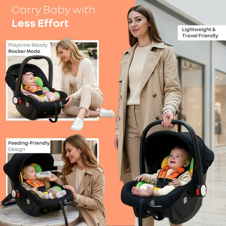 Picaboo 4 In 1 Multipurpose Baby Carry Cot Cum Car Seat With Safety Belt - Colorful