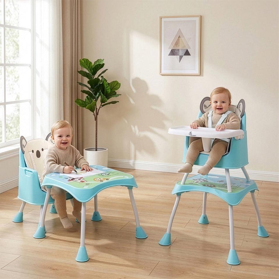 4 in 1 Cherry Berry Grand High Chair - Convertible, Removable Tray, Non Slippery-Anti Tipping, Booster Seat, Study Table & Chair Convertible - Teddy Green