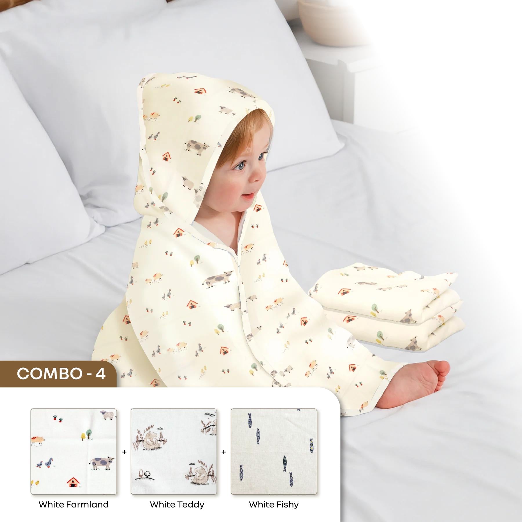 Softkins Baby Hooded Knit Towel with 100% Natural Cotton, Soft & Quick Dry - Multi-1