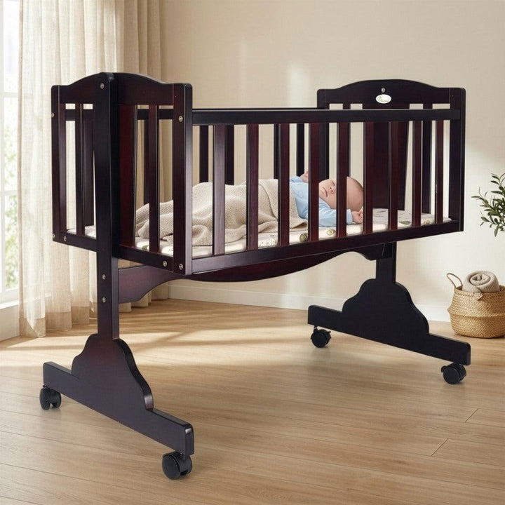 Dream Time Wooden Cradle - Swing & Wheel Lock, High Quality Pine Wood, Scratch Resistant
