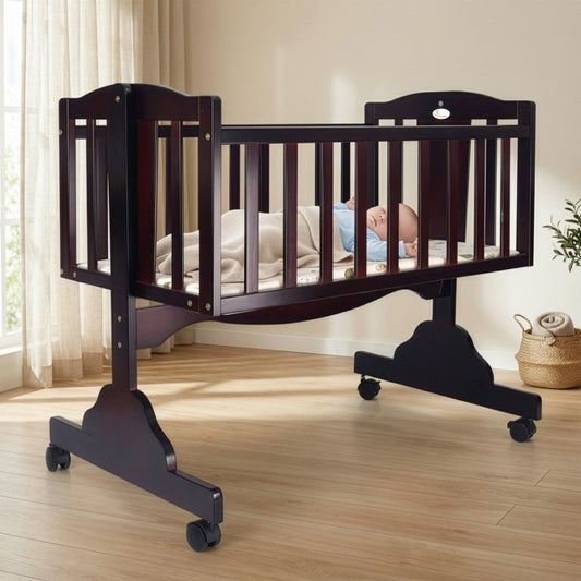 Dream Time Wooden Cradle - Swing & Wheel Lock, High Quality Pine Wood, Scratch Resistant