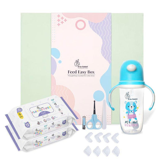 Feed Easy Box Pack Of 4 (Sipper Bottle, Pure Wipes 2 Packs, Nail Care Set, Corner Guard Set)