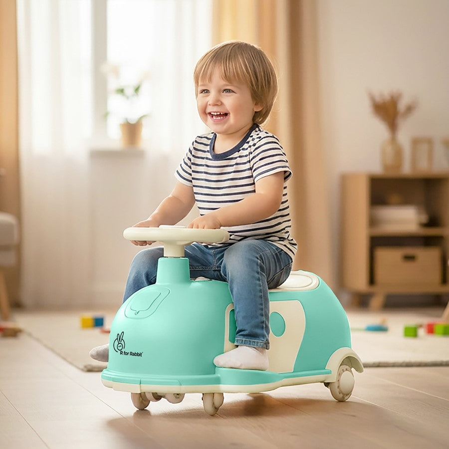 Iya Iya Caravan Swing car – 3-in-1 Multipurpose Ride-On with PU LED Wheels - Green Beige