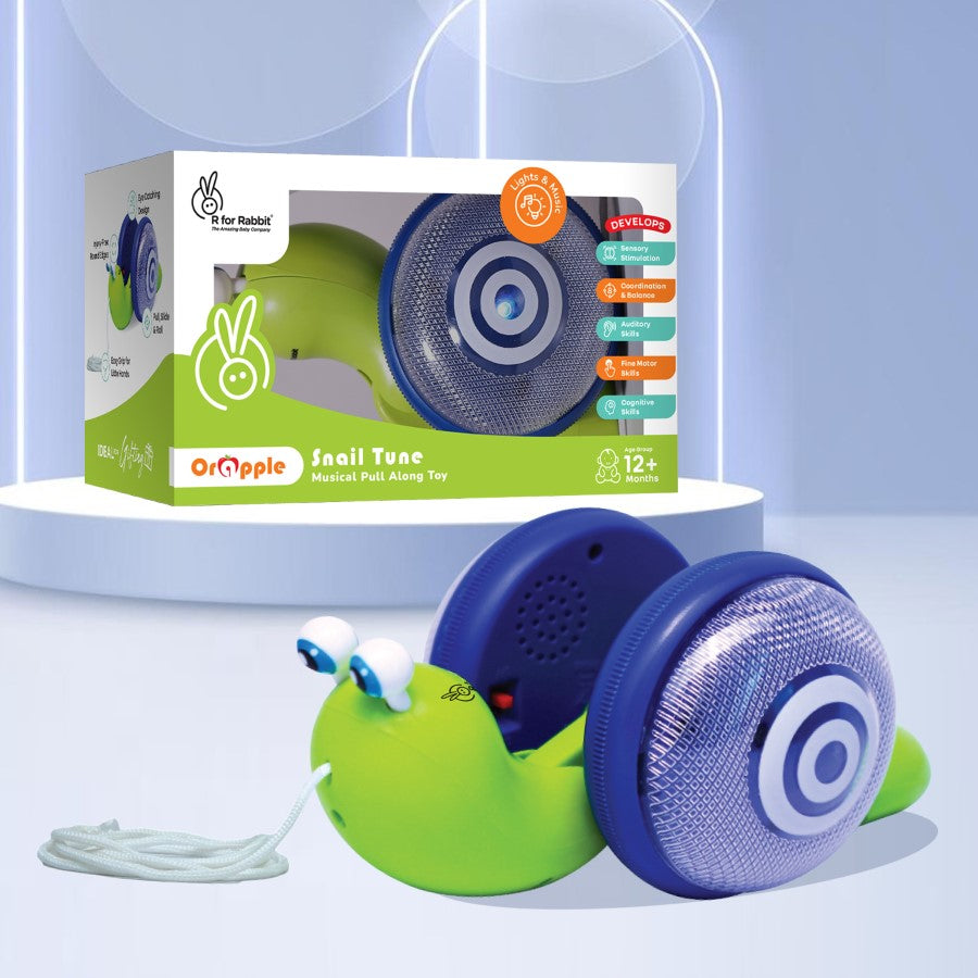 Orapple Snail Tune BPA-Free Musical Pull Toy for Kids with Lights & Music - Green Blue