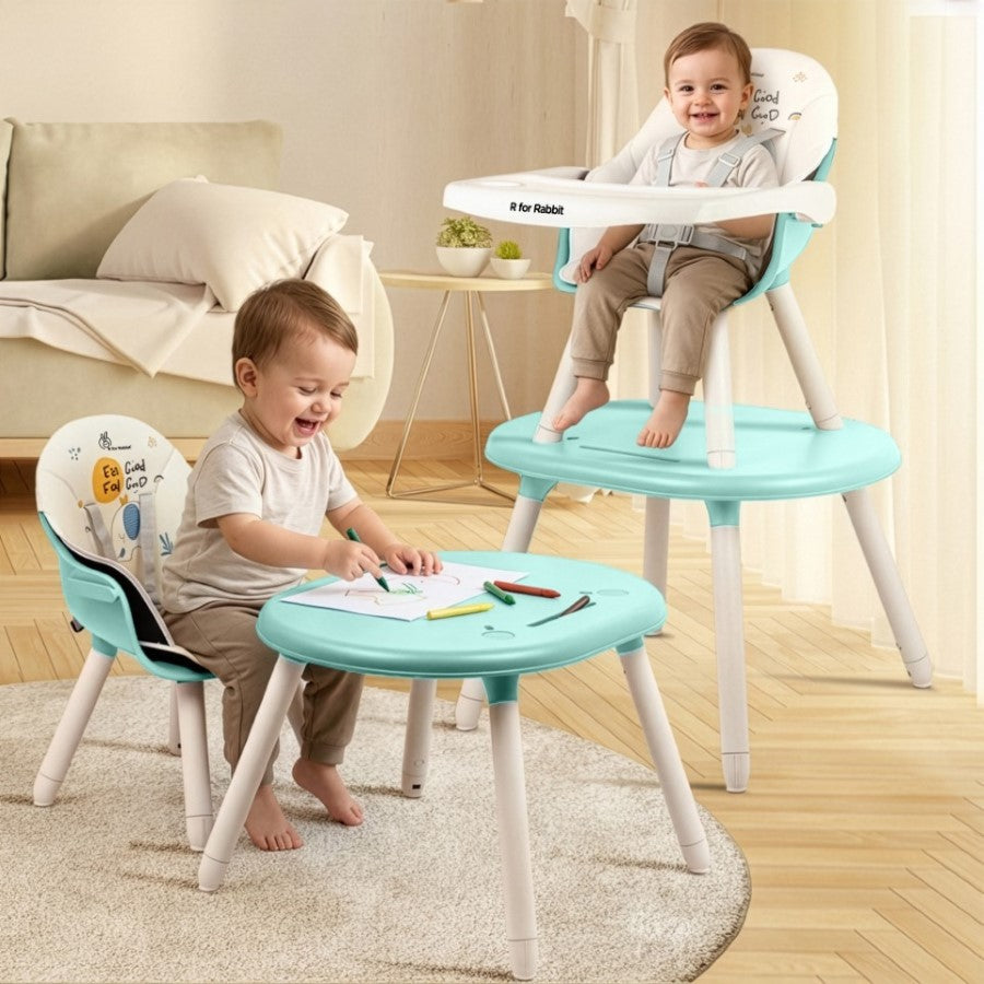 Cherry Berry Tusky High Chair For Kids 3-in-1 Convertible with Detachable & Adjustable Food Tray - Green Cream