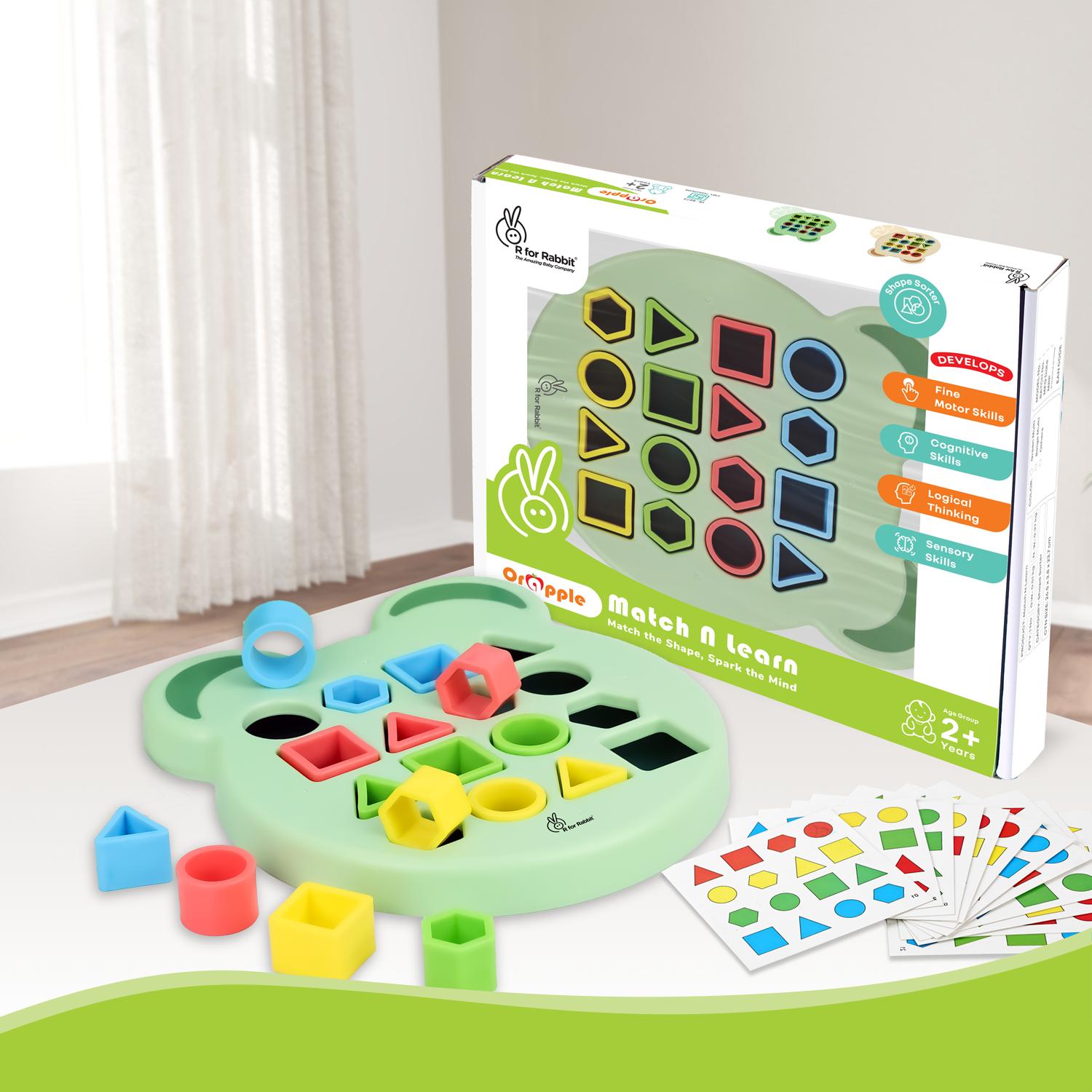 Orapple Match N Learn Baby Educational Toy with BIS Certified Shape Sorter for Baby Fine Motor Skills & Brain Development - Green Multi