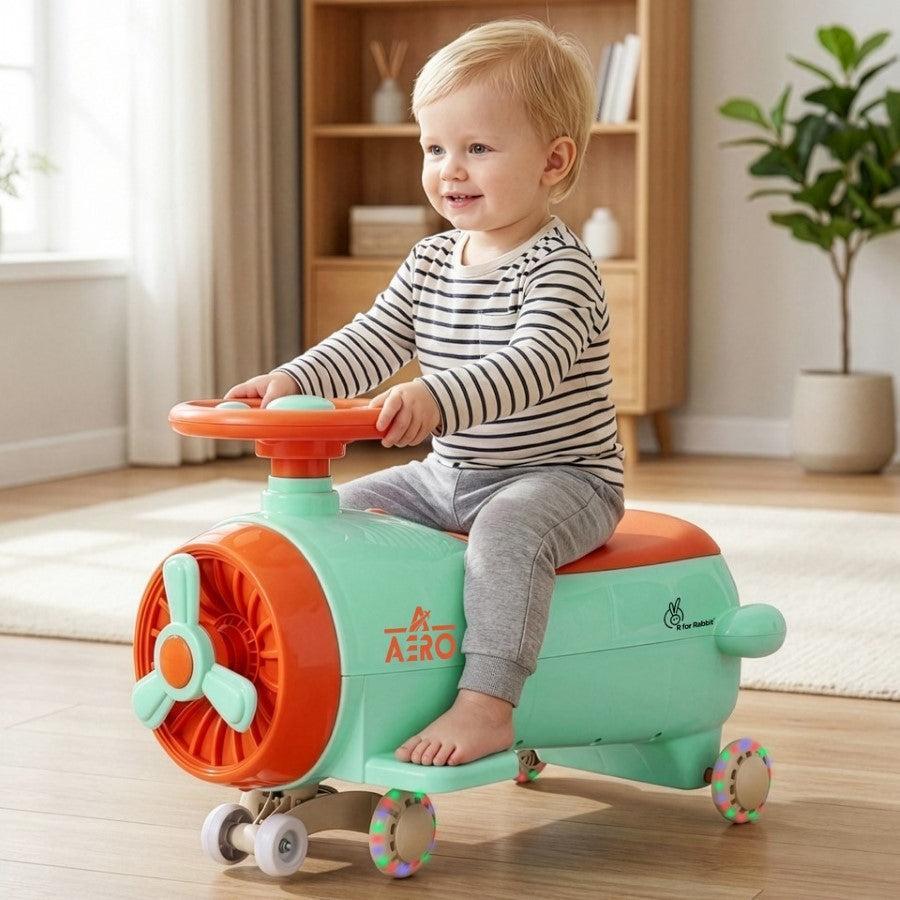 Iya Iya Aero Swing Car for kids 2 in 1 Ride On With ABEC 7 Bearing - Green Orange
