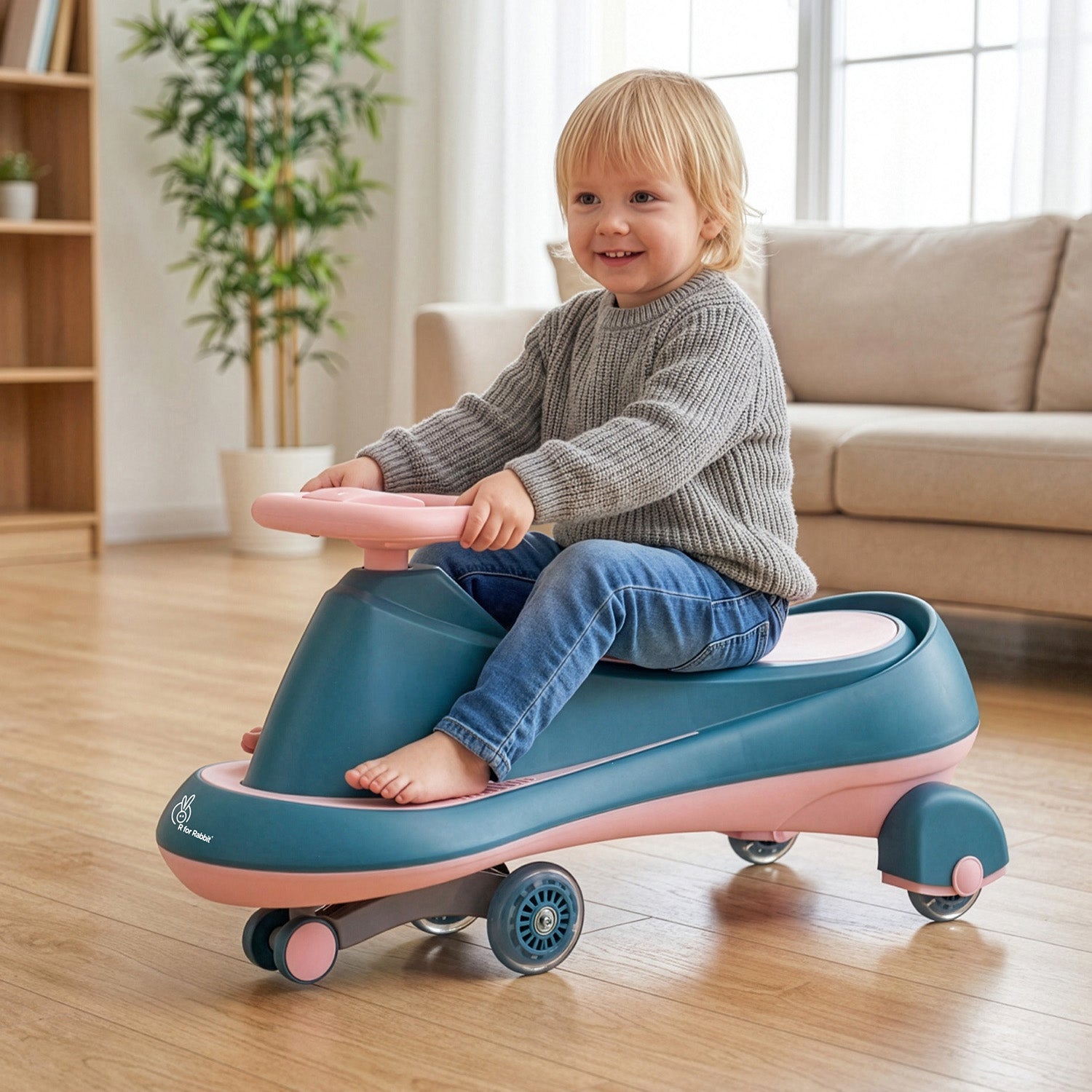 Iya Iya Drift Swing Car - Inbuilt Music, Scratch Free PU Led Wheels, Up to 125 Kgs Capacity - Green Pink