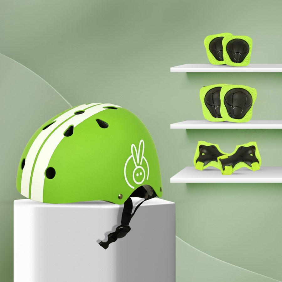 Safe Play Protective Gear Set for Kids - Helmet, Knee, Elbow & Wrist Pads (Age 3-7 Years) - Green Sports