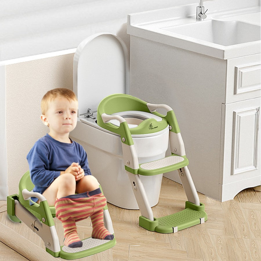 Hilltop Trainer 2-In-1 Step Stool And Potty Seat For Kids With Adjustable Height - Green White