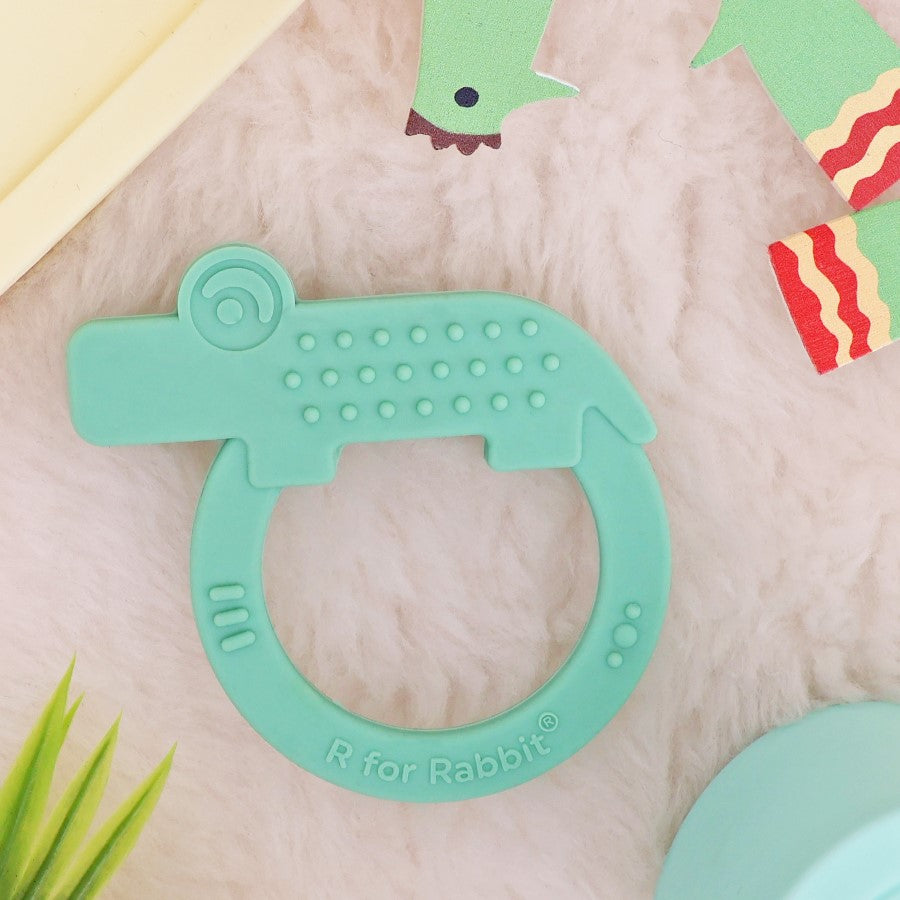 Tiny Bites Zoobie Baby Silicone Teethers Pack of 1 Crocodile, Rabbit, and Elephant - Green