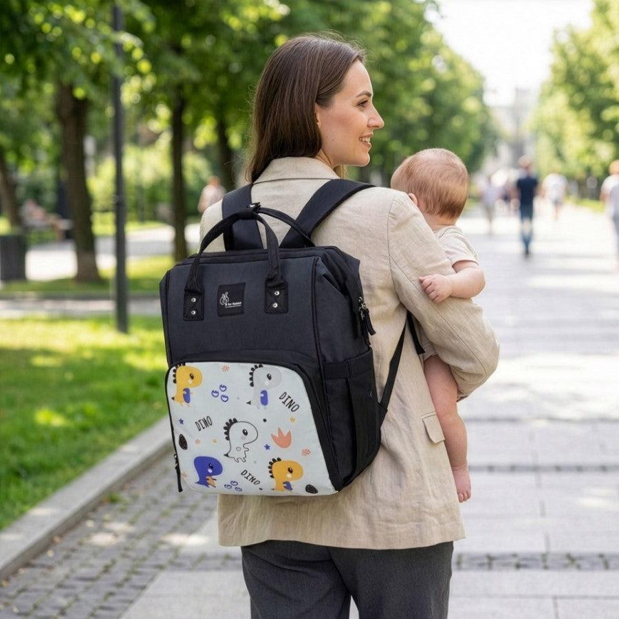 Caramello Dino Diaper Bag For Mother With 11 Pockets - Grey