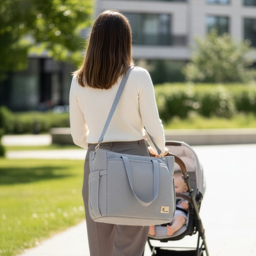 Caramello Tote Diaper Bag With Personalized Name Tag - Grey